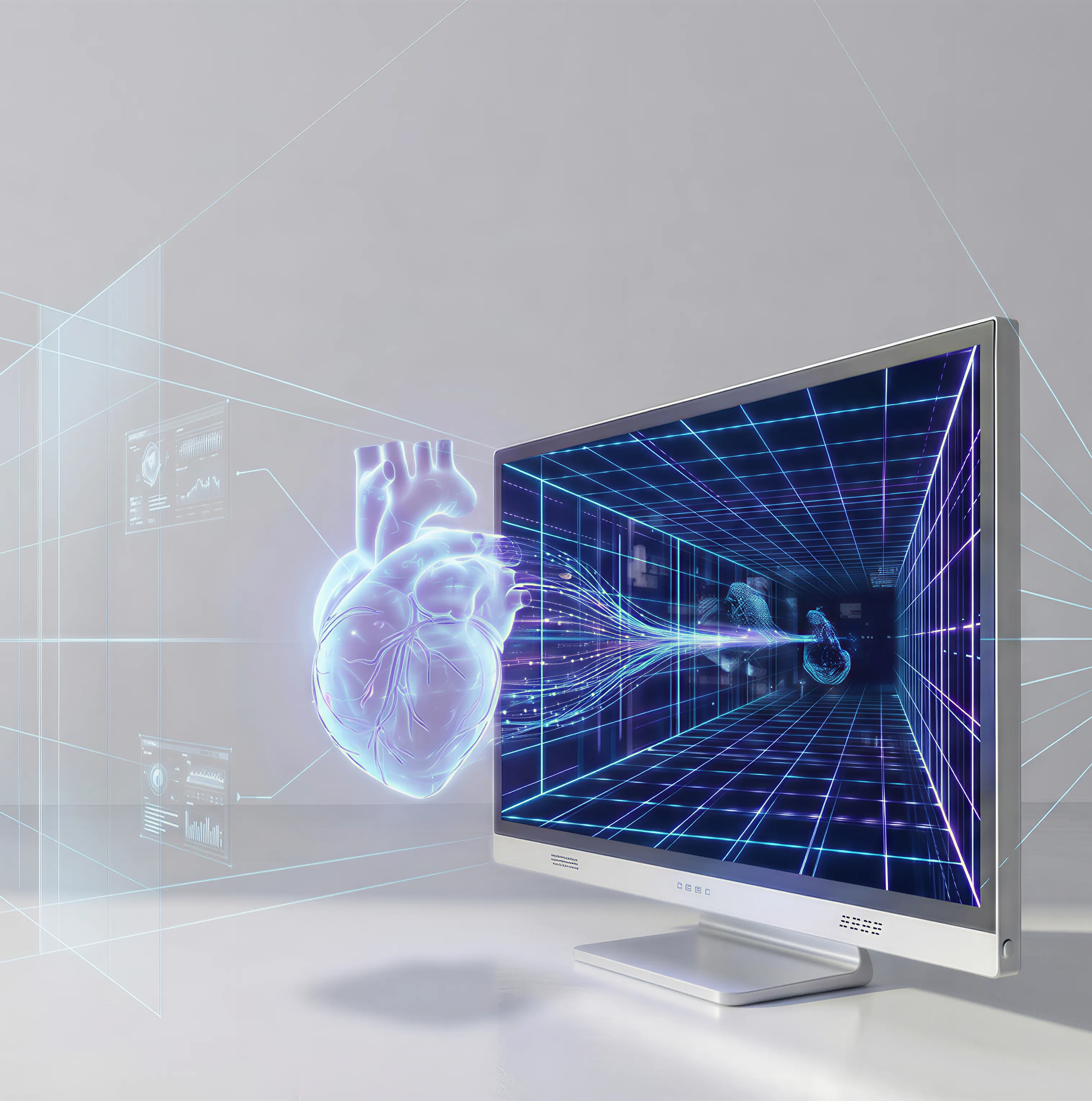 Anatomical model displayed in true 3D, used to explain how real glasses-free 3D preserves depth and structure.