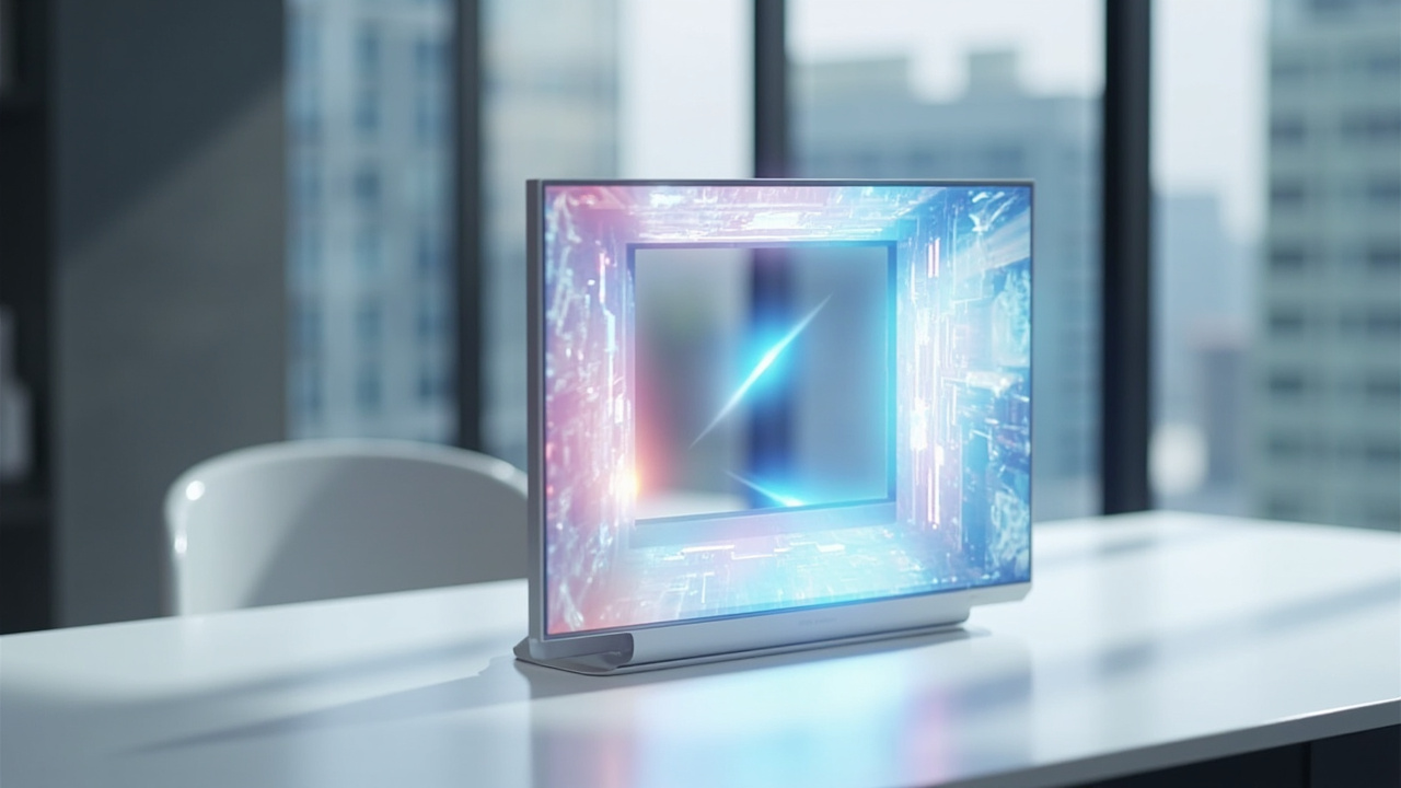 3D spatial display showing a stereo video frame with visible depth, viewed without glasses