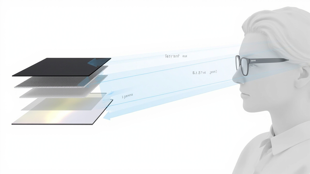 Diagram-style illustration showing how an autostereoscopic display maps separate left and right eye views through a microlens or lenticular layer while a viewer with prescription glasses watches.