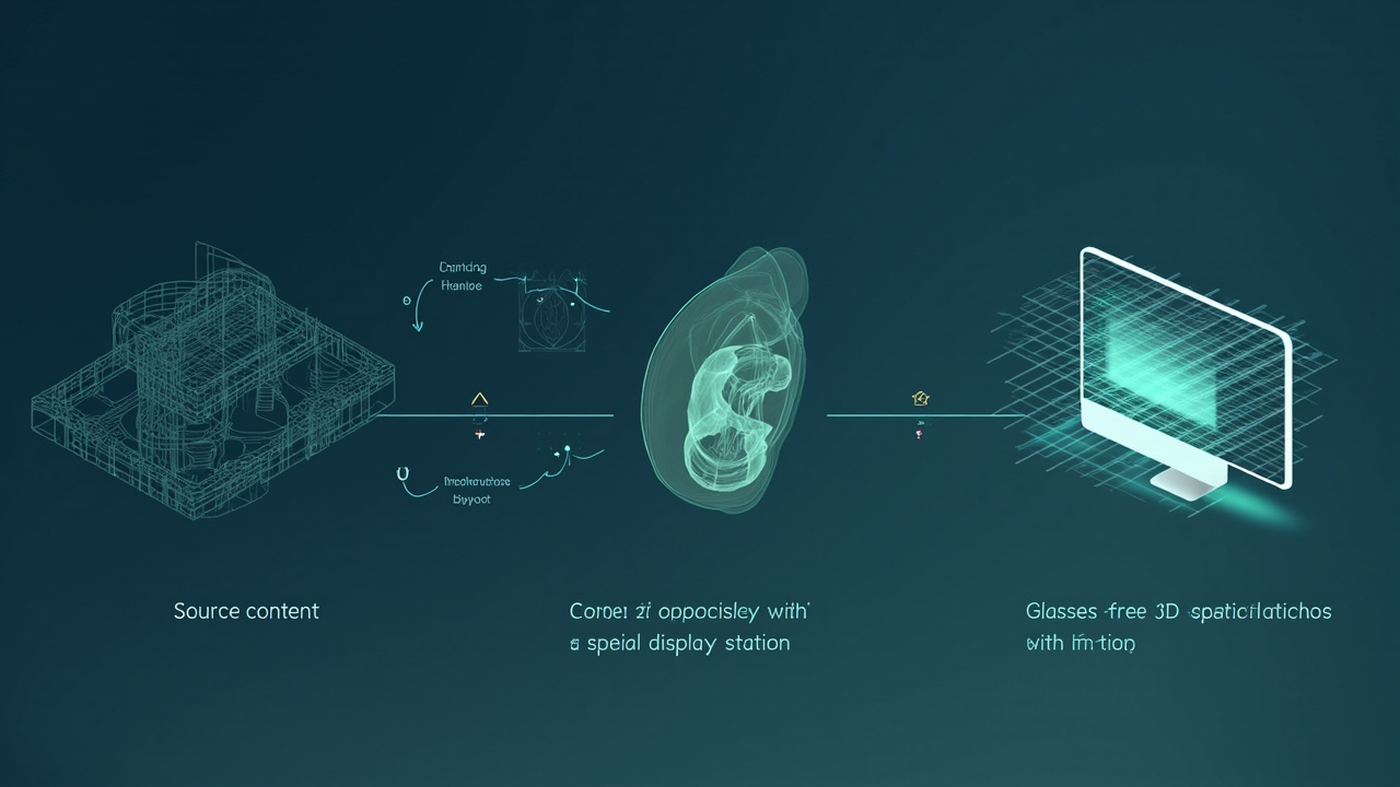 Workflow showing 3D source content being prepared and delivered to a spatial display review station