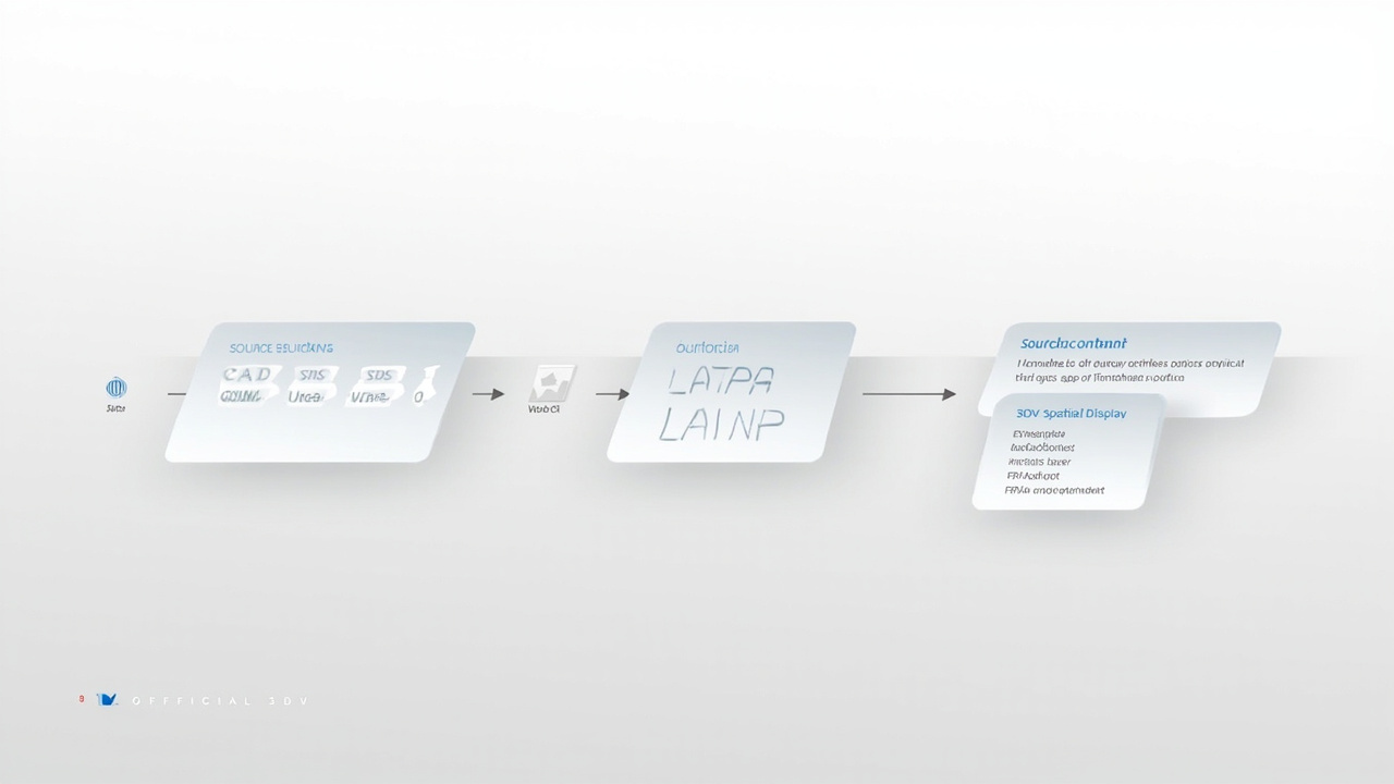 Diagram of a spatial 3D display app pipeline: source content, app formatting, 3DV display with eye-tracked autostereoscopic optics, depth output