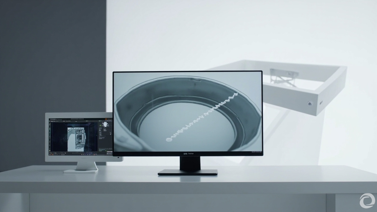 Glasses-free 3DV Spatial Display showing a stereo 3D scene fed by a spatial 3D display app on a workstation desk