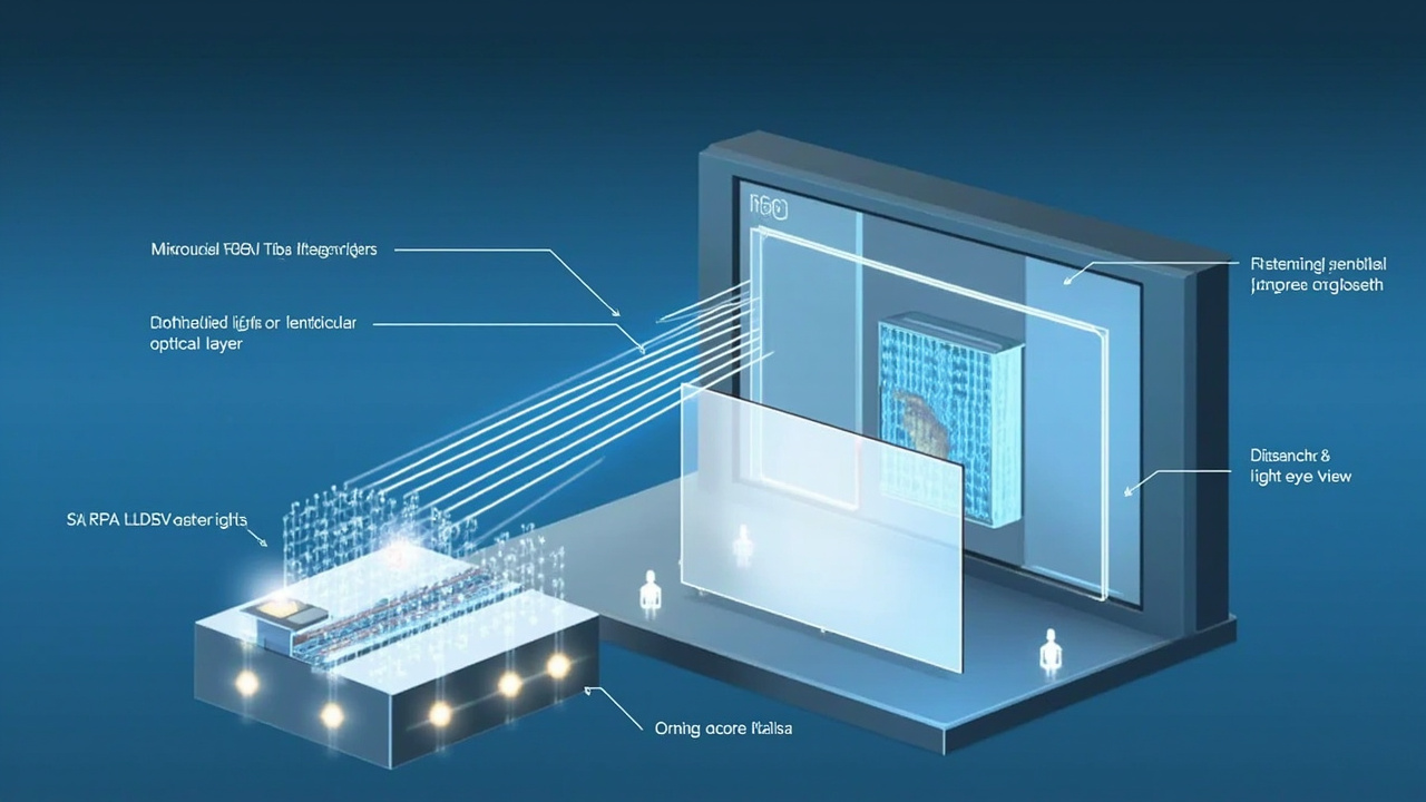 Diagram-style explanation of eye-tracked autostereoscopic 3D display architecture.