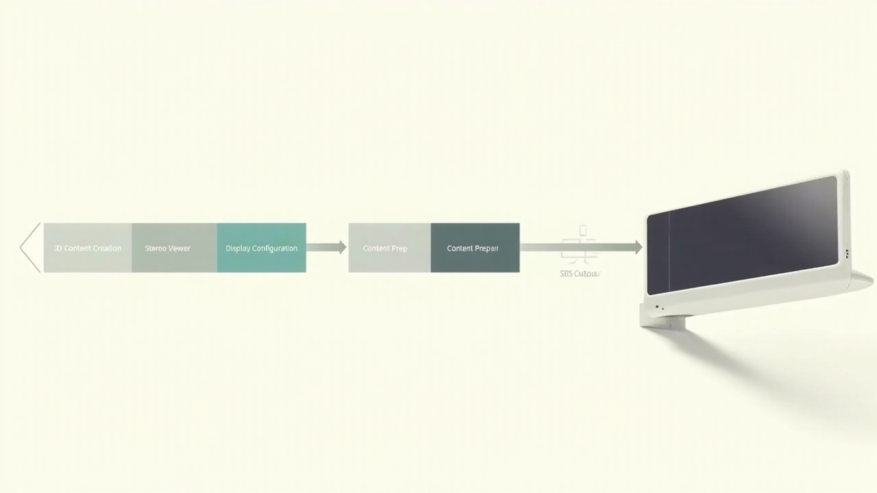 Diagram of four software roles feeding a stereo-ready signal into a spatial display