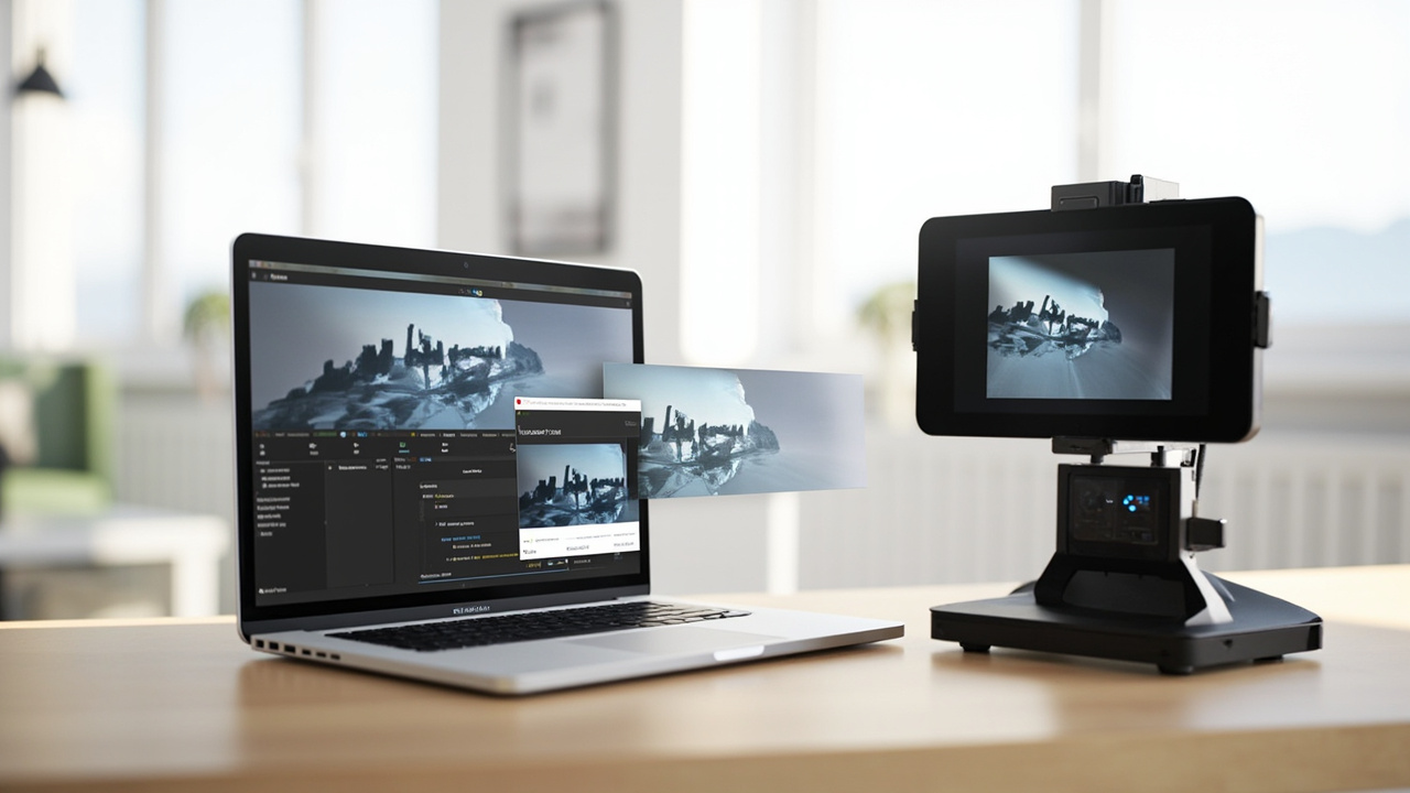 Workflow steps showing stereoscopic image preparation, validation, and review on a 3DV Spatial Display in a professional review room.