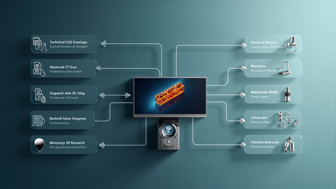 Workflow diagram showing how stereo-ready content moves from CAD, DICOM, and CT sources into a glasses-free 3D review session
